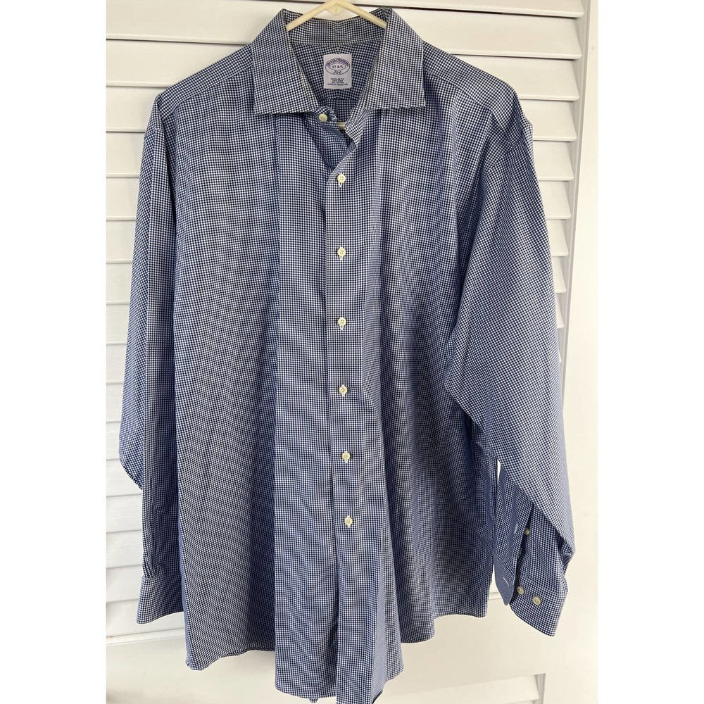 Brooks Brothers 346 Mens Dress Shirt Long Sleeve Blue & White Check 17 - 4/5